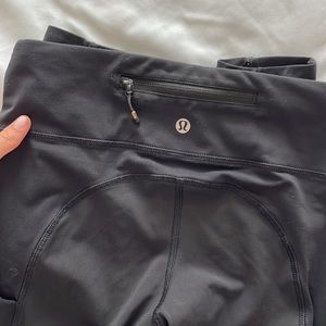 Lululemon black leggings with ruched ankle detail